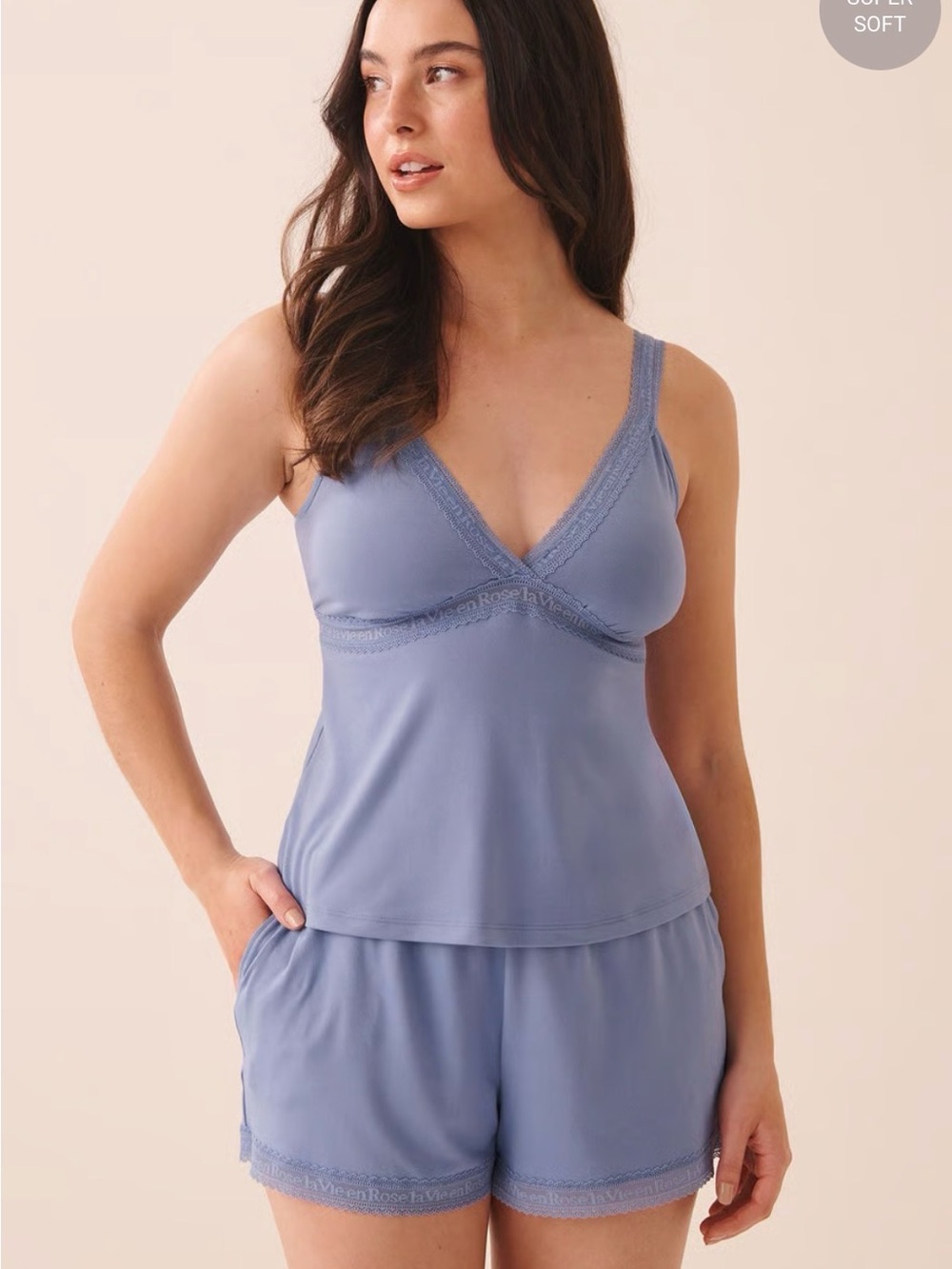 PEACHY DREAM Logo Lace Trim Super Soft Cami Top